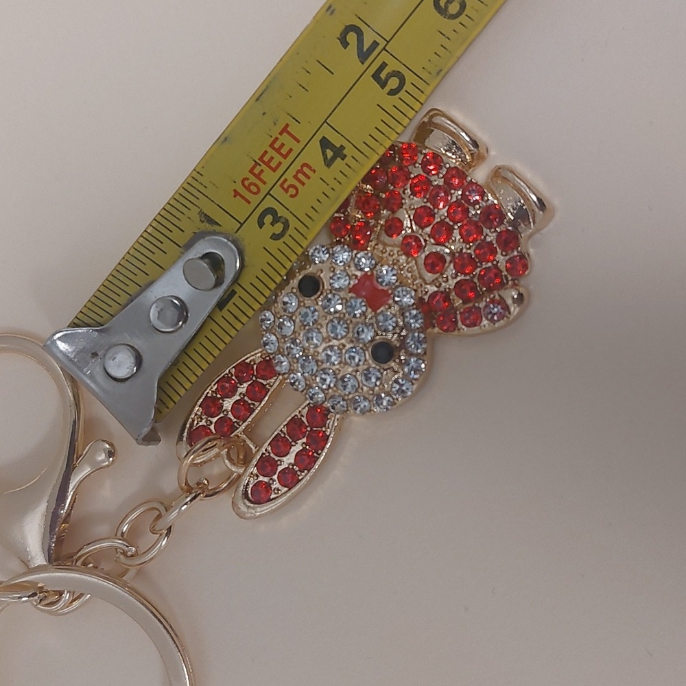 Gold Tone Rhinestone Bunny Rabbit Key Chain Purse Charm - Picture 12 of 16
